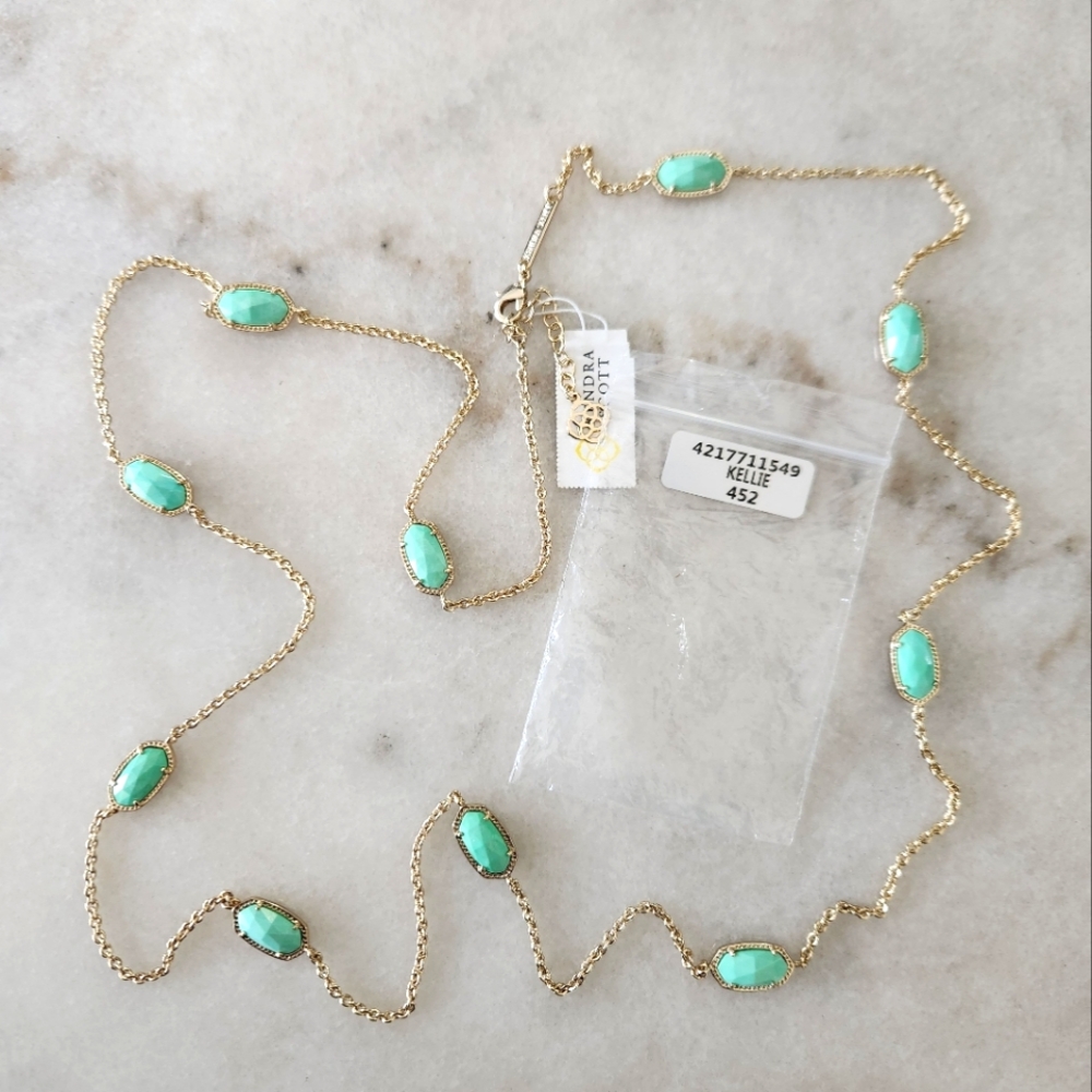 Kendra Scott Kellie Station necklace Faceted Mint 14k gold plated NWT